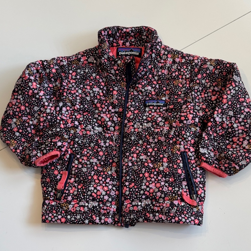 Patagonia Kids Puffer Jacket - Black and Pink Floral